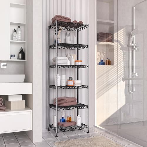 GIOTORENT 6-Tier Storage Shelves Standing Shelving Metal Units, Adjustable Height Wire Shelf Display Rack for Pantry Laundry Bathroom Kitchen 16.6” x 11.8” x 63”, Black - color: Black, size: 11.8D x 16.6W x 63.0H (6Tier)