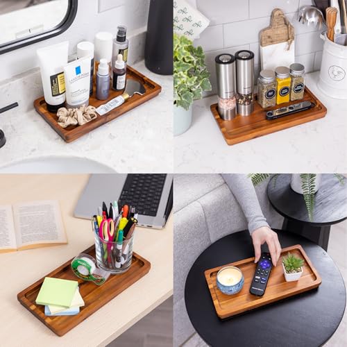 Bathroom Vanity Tray 11.8 x 5.9 inches of Natural Acacia Wood - Elegant Organizer for Cosmetics, Jewelry, Perfume, Candle, Key - Premium Wood Tray for Bathroom, Kitchen, Countertop, Toilet Tank, Sink - color: Acacia