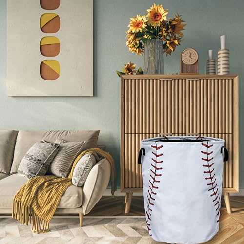 Baseball Texture Pattern Laundry Basket Foldable With Handles Tote Bag Oxford Cloth Funny Laundry Hamper Clothes Storage Bucket Toy Organizer 18.9" x 16.5" For Bathroom/Laundry/Bedroom - color: Funny Baseball Texture Pattern