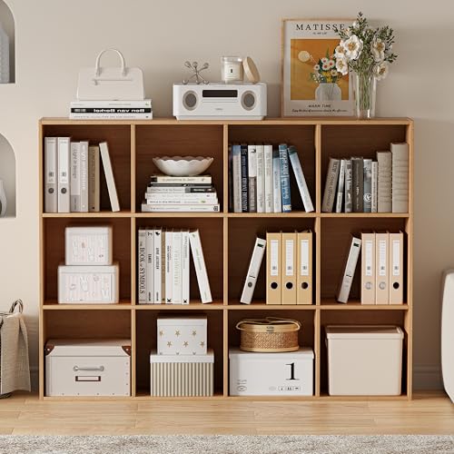 VDNEND Wooden Cube Storage Organizer with Closed Back Panel, 11in Cube Shelf Opening, Bookshelf, Display Shelf,Closet Cabinet for Home and Office (Natural Oak, 12-Cube 35.98L*9.45W*47.72H) - color: Natural Oak, size: 12-Cube 35.98L*9.45W*47.72H