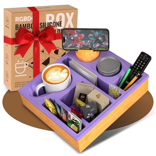 Couch Cup Holder Tray - Couch Organizer Caddy, Silicone Beach Caddy with Cup Holder, Sofa and Bed Drink Holder and Couch Tray Table for Snacks Beverage Remote (Purple) - color: Purple