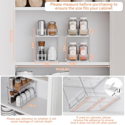 Yieach 2 Tier Sliding Spice Racks for Cabinets,4 Pack 10.4'' Deep Narrow Vertical Spice Rack Pull Out for Inside Cabinets,Kitchen,Pantry,Cupboard Seasoning,Jar Organizer and Medicine Cabinet Storage - color: Clear-4 Drawer