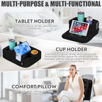 TabCouchCaddy - Couch Cup Holder Tray Pillow - Bed, Couch Caddy, Sofa, RV & Car - Holds Drinks, Snacks, Remotes, Phones, Kindle, Tablet | Bed Cup Holder (Black) - color: Black