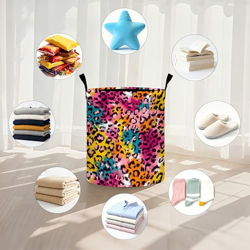 Leopard Print Laundry Basket Storage Bin Foldable Laundry Hamper Clothes Storage Bucket Organizer 19.6x15.7 Inch For Laundry Room/Bedroom/Bathroom - color: Leopard Print