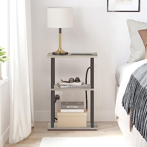TUTOTAK Small Narrow Side Table with Charging Station, Skinny End Table for Small Spaces, Slim Nightstand with USB Ports and Outlet, Sofa Beside Table with Wheels, Greige TB01BG046 - color: Greige, size: 1 PC, style: With Plug