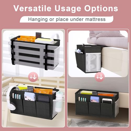 Edudif Dual-purpose Bedside Caddy Bedside Organizer, Bed Caddy with 6 Pockets, Versatile Bedside Storage Solution Magazine Remotes holder, ideal for Home, Dorm, Hospital, Crib Bed (Black) - color: Black