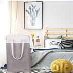 i BKGOO Laundry Basket with Handles white&Grey Coffee-Slim Laundry Bin Collapsible Dirty Clothes Basket Narrow Laundry Bag Foldable Dirty Hamper for Camping, Dorms, Apartments - color: white&Grey Coffee