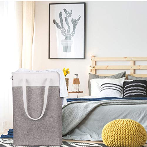 i BKGOO Laundry Basket with Handles white&Grey Coffee-Slim Laundry Bin Collapsible Dirty Clothes Basket Narrow Laundry Bag Foldable Dirty Hamper for Camping, Dorms, Apartments - color: white&Grey Coffee