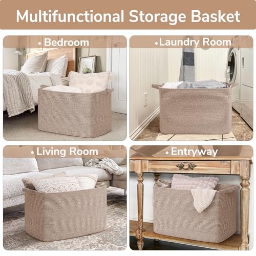 Goodpick 105L Large Woven Storage Basket, Rectangle Cotton Rope Basket for Blankets, Clothes, Oversized Toy Storage Organizer for Living Room, Nursery, 25"x16"x16", Brown - color: Brown, size: XX-Large(25"L x 16"W x 16"H)
