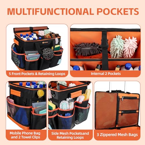 WILAXI PRO Large Rolling Cleaning Caddy with Wheels and Detachable Trolley, Extra Large Water-Resistant Cleaning Cart for Housekeepers, Cleaning Supplies Organizer with Multi-Pockets Tools Storage