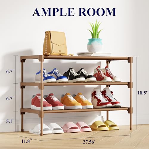 Kitsure Shoe Rack - Non-Woven Shoe Rack Shelf, Shoe Organizer for Closet, Entryway, Garage & Corridor, Stackable Shoe Shelves, 27.5" Wide - 3 Tier, Brown - color: Brown, size: 27.5" Wide - 3 Tier