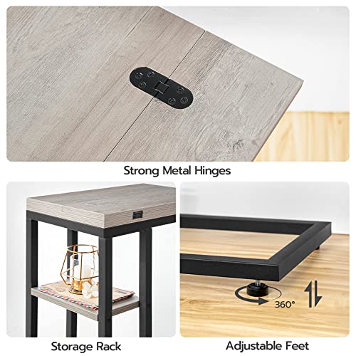 HOOBRO Foldable End Table, C Shaped Side Table with Storage Shelf, Small Snack Table Suitable for Living Room Bedroom Small Spaces, Easy Assembly, Greige and Black BG29SF01 - color: Greige + Black