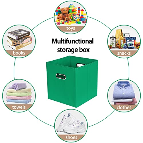 Fabric Cloth Storage Bins,Fabric Cube Bins Organizer with Dual Handles Foldable Cube Storage Baskets for Home Bedroom Storage,Set of 3,(Green) - color: Green, size: 3 Pack