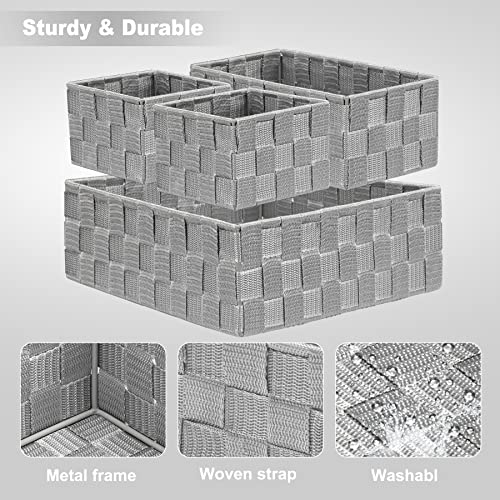 Posprica Drawer Organizer Bins,Woven Strap Storage Box Cube Basket Containers Divider for Organizing drawers, Shelves, Closets, Cabinets, Dressers and Countertops,set of 4, Light Grey - color: Light Grey