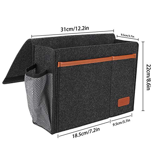 Bedside Caddy, Bed Storage Organizer for Remote Controller, Books, Magzine, Laptop Holder, 12.4'' x 8.6'' inch Bedside Hanging Felt Storage Bag for Dorm Bed with 5 Pockets, Dark Gray - color: Dark Gray