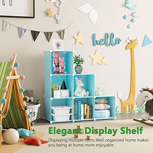 C&AHOME Cube Storage Organizer, 6-Cube Shelves Units, Closet Cabinet, DIY Plastic Modular Book Shelf, Ideal for Bedroom, Living Room, Office, 36.6" L x 12.4" W x 36.6" H Blue UPCS06L - color: Blue