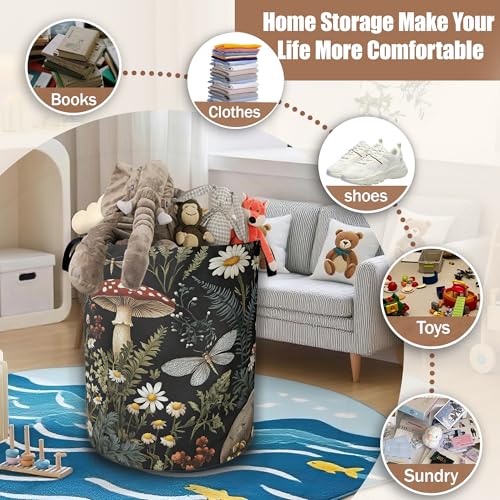 Wild Mushroom Forest Laundry Basket, Laundry Hamper Waterproof Oxford Cloth Tote Collapsible,Clothes Storage Bucket Decorative Toy Organizer For Bathroom Bedroom 16" x 20.8" - color: Wild Mushroom Forest