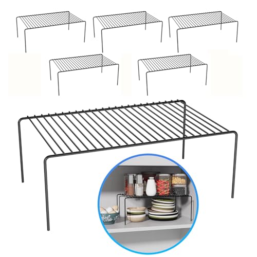 Large(15.7 x 9.4 inch)Black Cabinet Storage Shelf Rack Set of 6, Rustproof Metal Wire Kitchen Counter Organizers and Storage, Spice Organization for Cabinet, Plate, Dish, Pantry, Bathroom, Fridge - size: 6Pack-Black-15.7 x 9.4 inch