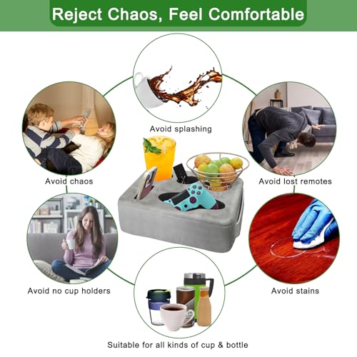 Couch Bed Cup Holder Pillow, Nisdoing 5 Hole Couch Drink Holder! Keep Drinks Hand Side and KeepTemp, Prevent Spills and Use Anywhere. Cup Holder for Couch, Bed,Camping,RV,Car,Beach. Gray - color: Gray
