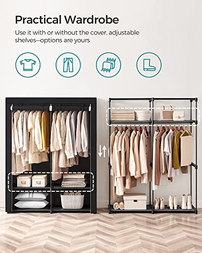 SONGMICS Closet Wardrobe, Portable Closet for Bedroom, Clothes Rail with Non-Woven Fabric Cover, Clothes Storage Organizer, 55.1 x 16.9 x 68.5 Inches, Black URYG02BK - color: Black