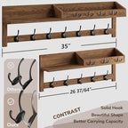 AMBIRD Coat Rack Wall Mount, 35 inch Large Wall Hooks with Shelf, Entryway Shelf with 7 Dual Coat Hooks 4 Key Hooks Mail Organizer, Wooden Coat Hanger and Key Holder Wall Mount - color: Brown, size: 35" L