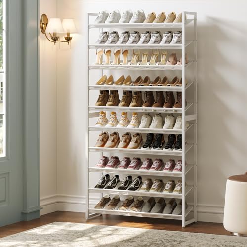 Nunsino Shoe Rack,10 Tier Metal Shoe Organizer,Max Holds 50 Pairs,Heavy Duty Shoes Shelf for Garage, Entryway, Closet,White - color: White, size: 10 Tier