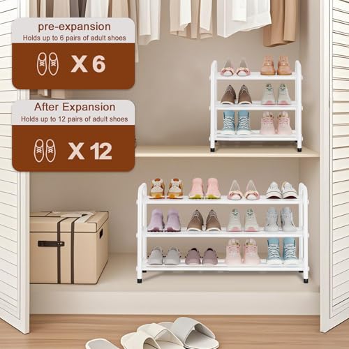 KANAV 3-Tier Expandable Shoe Rack, Heavy Duty Adjustable Metal Shoe Organizer for Closet & Entryway, Freestanding, Tool-Free Assembly, White - color: White, size: 3-Tiers
