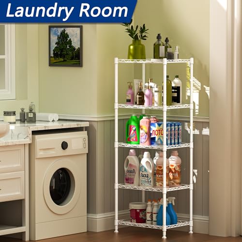 REGILLER 5-Wire Shelving Metal Storage Rack Adjustable Shelves,Standing Storage Shelf Units for Laundry Bathroom Kitchen Pantry Closet(White,11.8" D x 16.6" W x 53.5" H) - color: White, size: 5tier 11.8"D x 16.6"W x 53.5"H
