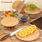 Stackable Space-Saving Set of 5 Nesting Glass Bowls with Bamboo Lids for Foodprep, Storage, Baking, Mixing & Cooking, Microwave & Oven Safe BPA Free Heat Resistant Inert Borosilicate Glass - color: 5 Mixing Bowls with Bamboo Lids