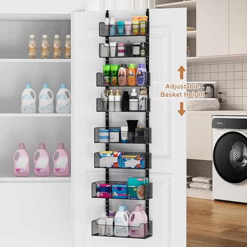 VyGrow Over The Door Organizer, 8-tier Metal Door Organizer Hanging with Adjustable Baskets, Behind The Door Storage for Bedroom Closet Bathroom Pantry Cabinet Kitchen, Black - color: Black, size: 8-Tier