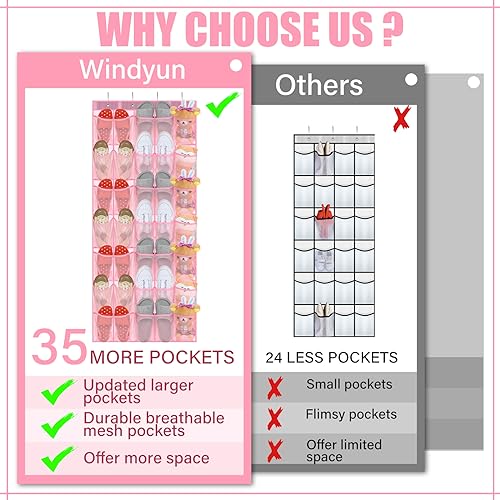 Windyun 2 Pcs 70 Large over The Door Shoe Organizer Hanging Shoe Rack for Closet Holder Pink Mesh Pockets Back to School Behind Door Hanger Storage Nonslip for Home Room School Dorm, Each 35 Pockets - color: Pink