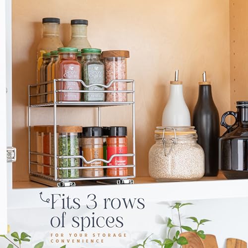 Pull Out Cabinet Organizer for Spices, Cans - Heavy Duty with Lifetime Limited Warranty- Pull Out Spice Rack- Cabinet Pull Out Shelf for Cans,Dishes, Etc, 6.-1/2"W x 10-3/8"D x 8-7/8"H, Chrome - size: 6.5 Inch - Double