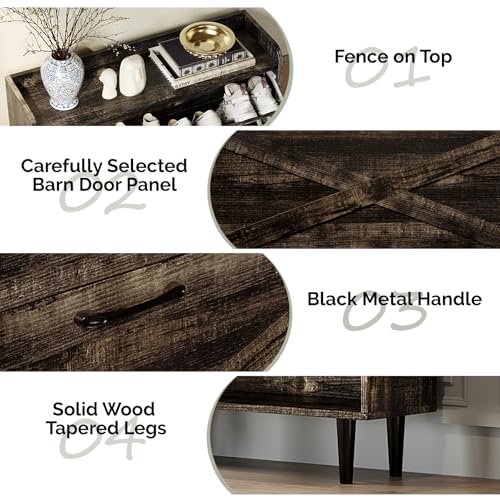 VINGLI Shoe Storage Cabinet for Entryway with 2 Flip Drawers, Ultra Slim Freestanding Entryway Shoe Organizer with Wood Tapered Legs,Hidden Closed Shoe Rack,31.6"W * 9.4"D * 39.4"H, Dark Rustic Oak - color: Dark Rustic Oak, size: 31.5"W 2 Drawers
