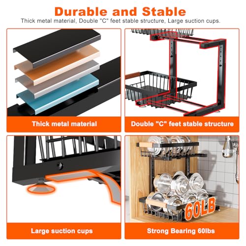 Under Sink Organizer, 2 Pack 2 Tier Under Sink Organizers and Storage, Slide Out Pull Out Cabinet Organizer Shelf, Height Adjustable Metal Drawer for Kitchen Bathroom Closet Organization Rack Black - color: Black