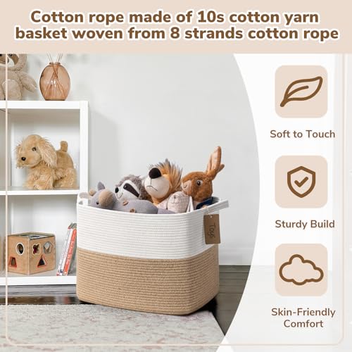 Goodpick Woven Storage Baskets for Organizing, Nursery Toy Baskets Storage Kids, Cotton Rope Basket with Handles, Rectangle Blanket Basket for Living Room, 18 x 14 x 12 Inches - color: Jute, size: 18"L x 14"W x 12"H