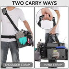 Large Cleaning Caddy Bag Built-in Sturdy Support Board, Cleaning Organizer with Detachable Divider, Cleaning Supply Tote with Adjustable Shoulder Strap&Waist Belt for Cleaners & Housekeeper - color: Grey
