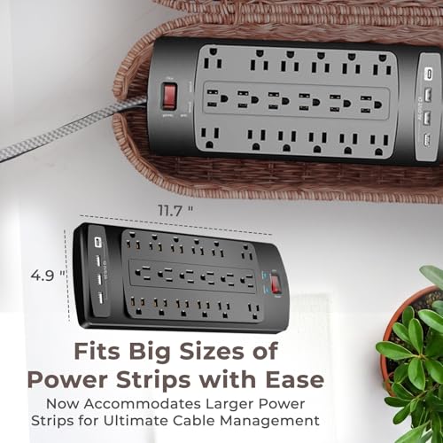 Cable Management Box, Handmade Rattan Cable Organizer, 2 Open Slots Cords Hider Box, Under Desk Cord Organizer for Computer Router USB Hub & Power Strip, Patent Pending, 15.9" x 6.5" x 6.5", Brown - color: Brown, style: Oval