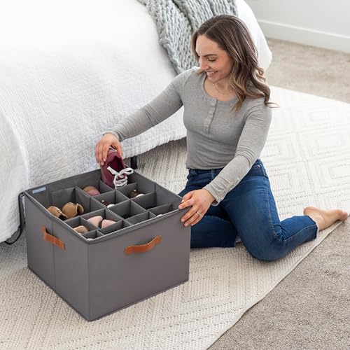 OrganiHaus Large Shoe Storage Bin for Closet, Shoe Organizer Box Fits up to 16 Pairs, Collapsible Fabric Shoe Basket w/Clear Cover, Adjustable Dividers & Reinforced Handles, Grey - color: Gray