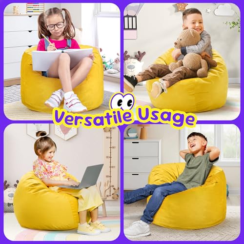 Hobestluk Bean Bag Chairs 2.5FT Bean Bag Chair with Memory Foam Filled & Machine Washable Cover,Beanbag Chair, Small Bean Bag Chairs for Playroom, Living Room, Bedroom - color: Mustard, size: 2.5FT - 28.5" x 28.5" x 17.8"