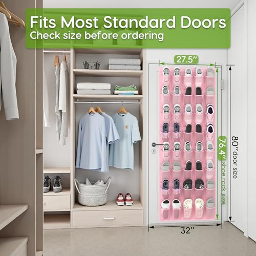 Unjumbly Over the Door Shoe Organizer with 40 Large Breathable Mesh Pockets, Space Saving Shoe Holder, Hanging Shoe Rack for Entryway Bedroom Closet Storage (Pink, 40 Pockets) - color: Pink, size: 40 Pockets