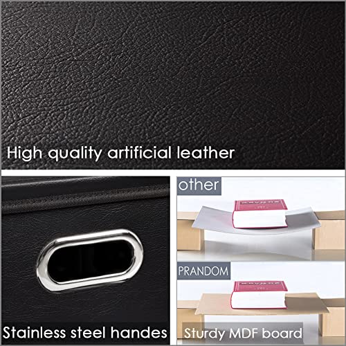 PRANDOM Leather Foldable Cube Storage Bins 13x13 inch [2-Pack] Fabric Storage Baskets Cubes Drawer with Cotton Handles Organizer for Shelves Nursery Closet Bedroom Clothes Black - color: Black, size: 13x13 in(2-Pack)