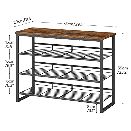 HOOBRO Shoe Rack, 4 Tier Shoe Organizer for Front Door Entrance, Shoe Shelf with Adjustable Tilt Angle, Holds 12-16 Pairs, for Entryway, Garage, Closet, Rustic Brown and Black BF09XJ01 - size: 29.5"L x 11.4"W x 23.2"H