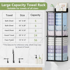 Towel Racks for Bathroom Wall Mounted with Shelf, Updated 3 Bar Bathroom Towel Holder Bath Storage Rack for Rolled Towel, Metal Small Bathrooms Towel Storage Rack, Black
