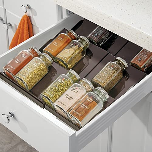 mDesign Expandable Plastic Deluxe Spice Rack, Drawer Organizer for Kitchen Cabinet Drawers, 3 Tier Slanted for Spice Jars, Food Seasoning Bottle Storage, Ligne Collection - Bronze - color: Bronze