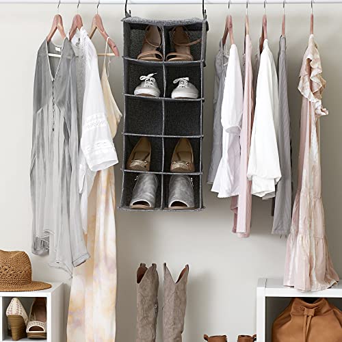 Household Essentials 10 Pocket Hanging Shoe Closet Organizer with Hooks - color: Gray