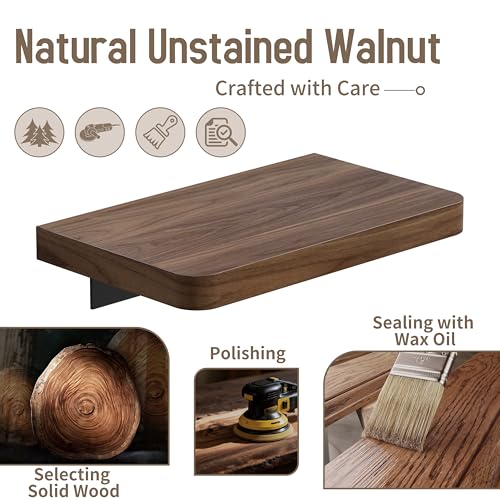 Danpoo Solid Walnut Floating Shelf, 8 inch Small Natural Wood Wall Mounted Shelf for Bathroom, Kitchen, Bedroom, Living Room, Farmhouse Decor - color: Black, size: 8 inch