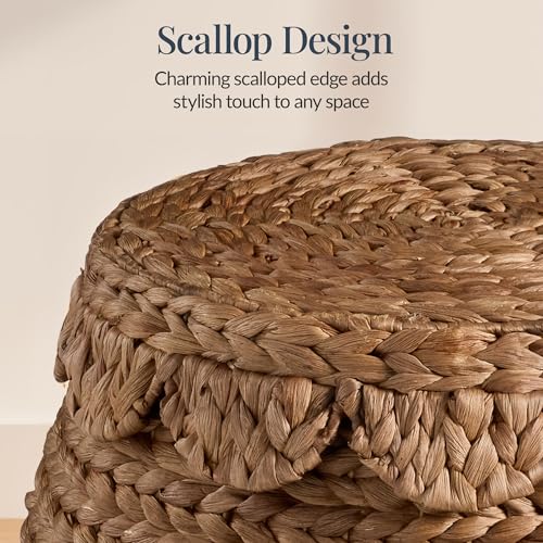 Best Choice Products Scalloped Multipurpose Hyacinth Storage Basket, Plant Décor, Handwoven Organizer Tote for Bedroom, Living Room, Nursey, w/Lid - Chestnut - color: Scallop, Chestnut