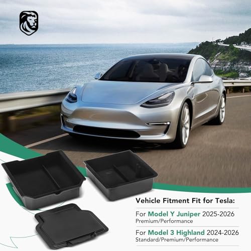 YHTAUTO Center Console Organizer Tray Fit for Tesla Model Y Juniper 2025 2026, Tesla Model 3 Highland 2024 2025 2026 Armrest Drawer Organizer, Armrest Hidden Compartment Box Car Accessories - style: 3PCS Center Console & Armrest Box