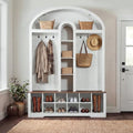 DWVO 59" W Hall Tree with Shoe Storage, Arched Entryway Bench with Coat Rack, 10 Shoe Cubbies Shelves & 10 Coat Hooks, Shoe Storage Bench for Entryway Hallway,White