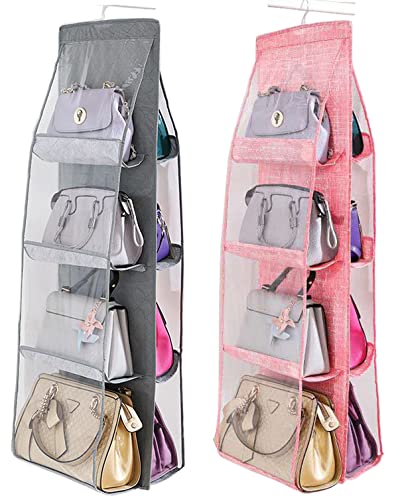 AARAINBOW 2 Packs Hanging Handbag Purse Organizer for Closet, Womens Purse Storage Organizers, Hand Bag Organizer Holder 8 Pockets Space Saving, 46 L x 13.8W (C-Gray Pink) - color: C-gray Pink